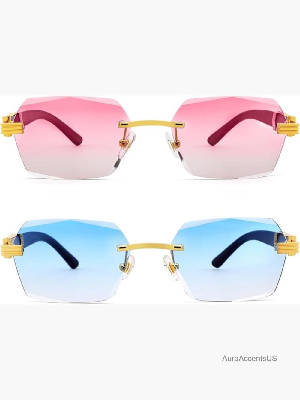 Rimless Rectangle Sunglasses For Women Men Hexagon Frameless Y2k Glasses
